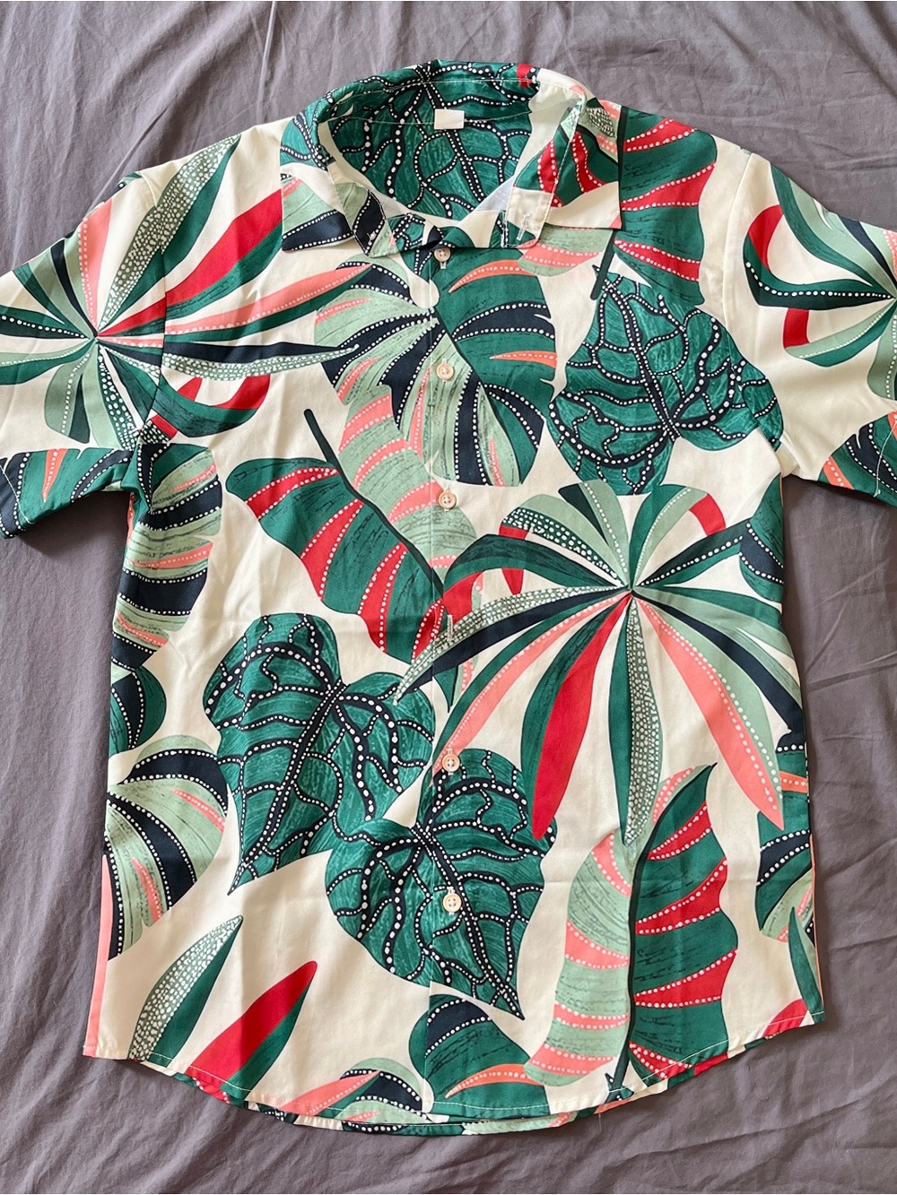 Tropical Print Short-Sleeve Shirt in Green & Coral